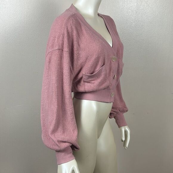 Urban Outfitters Sofia Pocket Cardigan rose small shirt top cropped boxy sweater - Picture 5 of 11